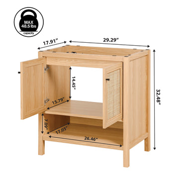 Jasper Rattan Modern Coastal 2-Shelf Bath Vanity Cabinet Only (Sink Basin Not Included)